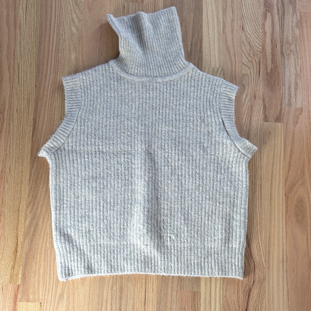 Crescent Cream Ribbed Turtleneck Sweater Vest